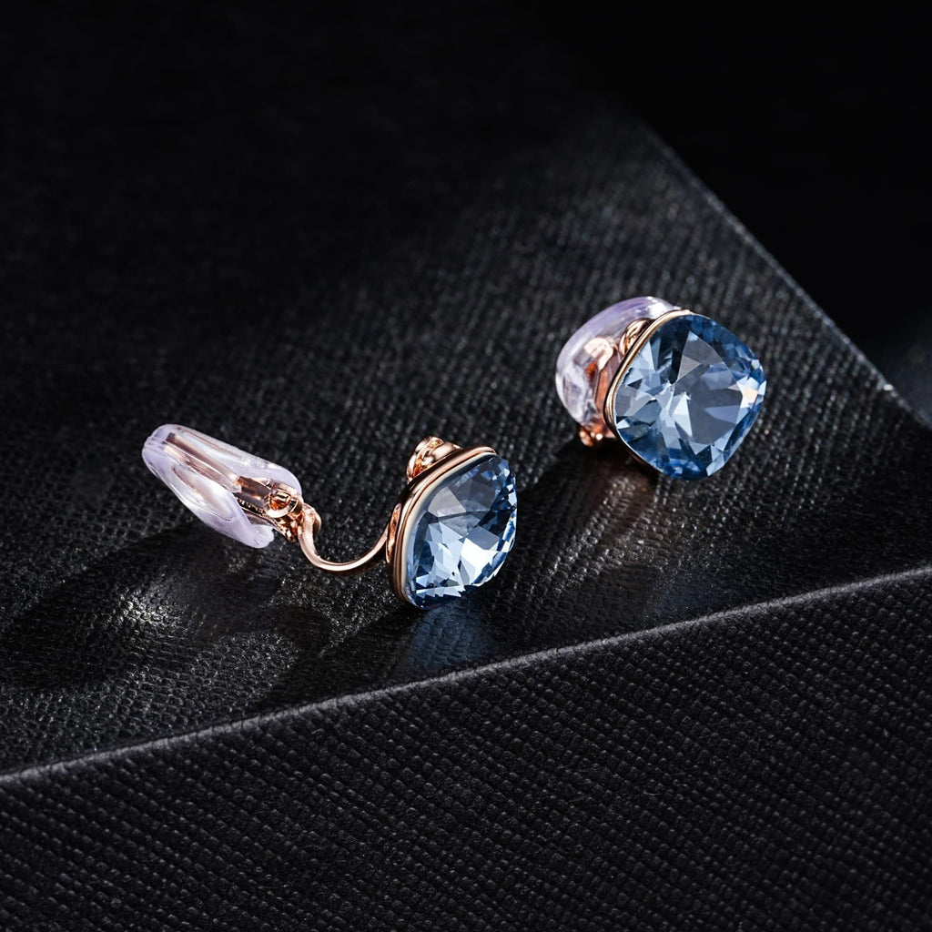 EVEVIC Square Austrian Crystal Charm Clip On Earrings for Women