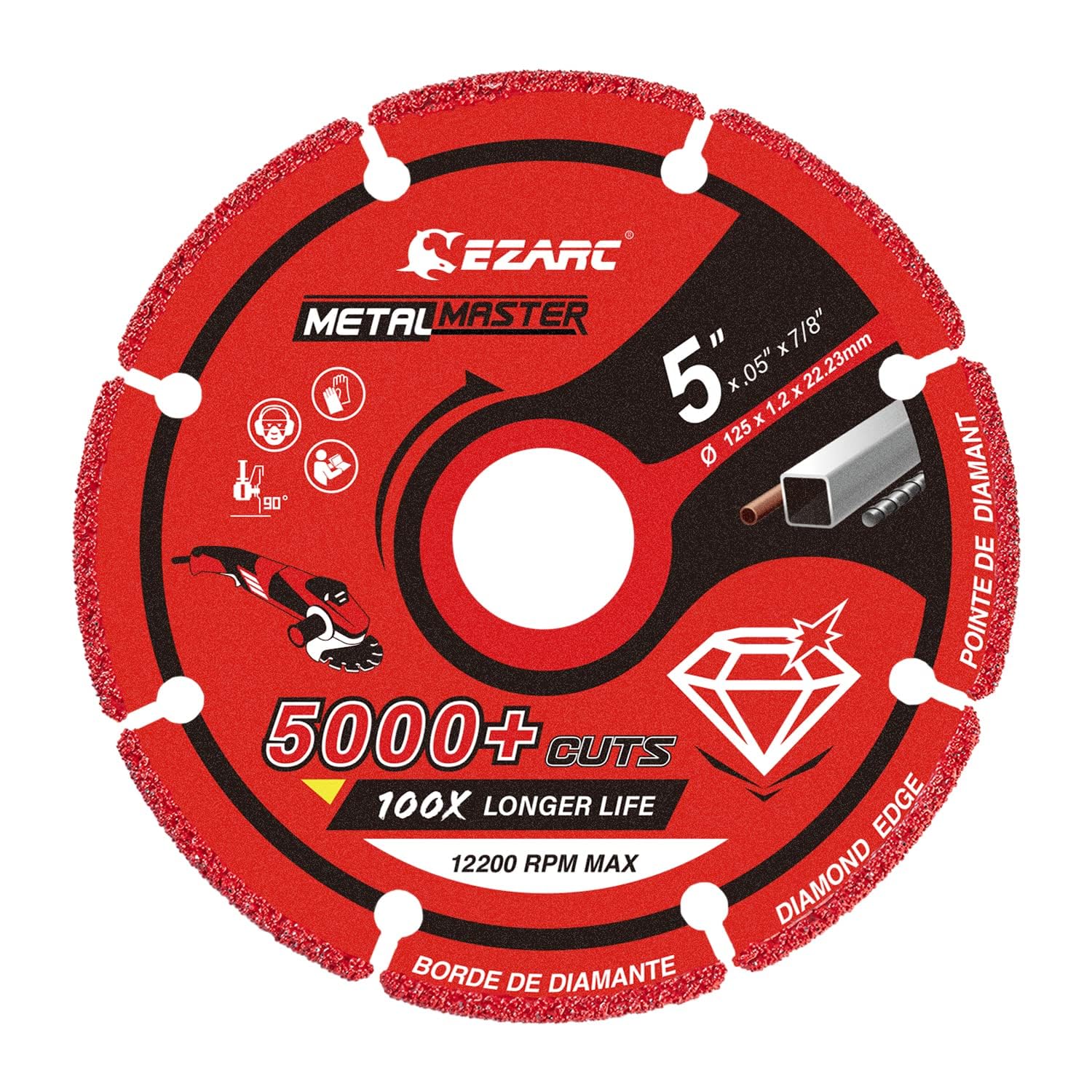 EZARC Diamond Cutting Wheel 5'' x 7/8 Inch for Metal, Cut Off Wheel with 5000+ Cuts on Rebar, Steel, Iron and INOX
