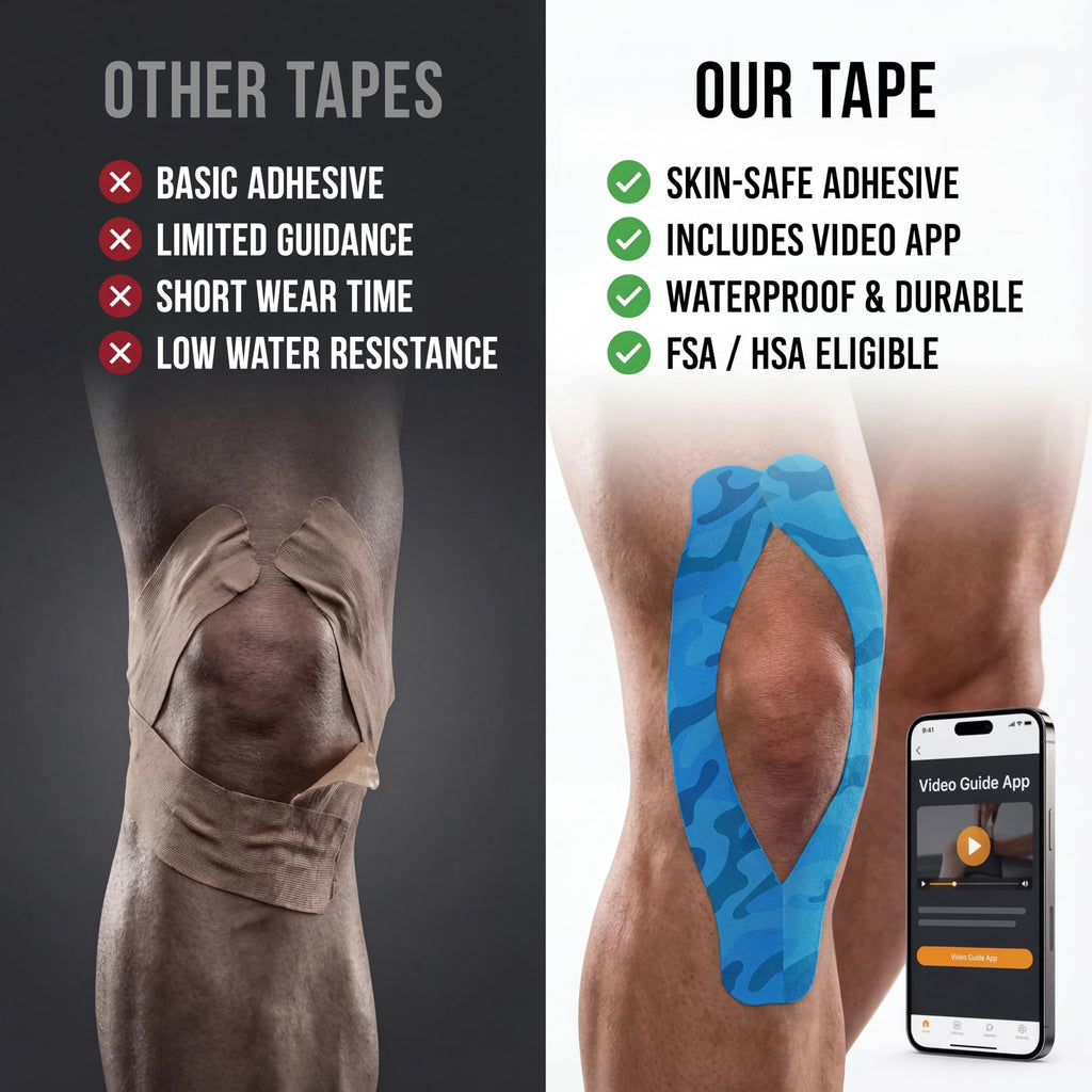 Kinesiology Tape - Waterproof Athletic Sports Tape for Knee, Shoulder, Arm & Back Support | 3-5 Day Adhesion, Hypoallergenic & Latex-Free + Taping Guide (Uncut, 2"x50ft Roll, Electric Blue Camo)