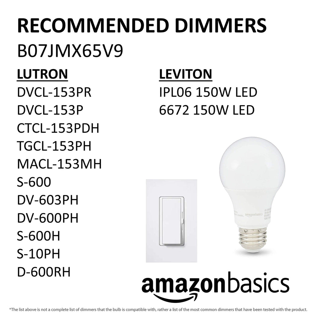 Amazon Basics A19 LED Light Bulbs, 60 Watt Equivalent, Energy Efficient 9W, E26 Standard Base, Soft White 2700K, Dimmable, 10,000 Hour Lifetime , 6-Pack