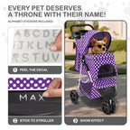 MoNiBloom 3 Wheels Pet Dog Cat Stroller for Small Medium Dogs Cats, Foldable Jogger Stroller w/Storage Basket and Cup Holder, Purple Polka Dots