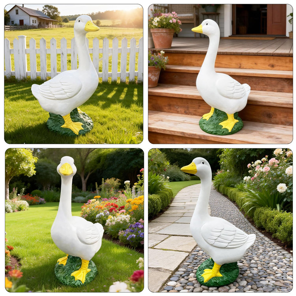 20″ Porch Goose Statue Garden Decor, Durable Resin Sculpture Hand-Painted