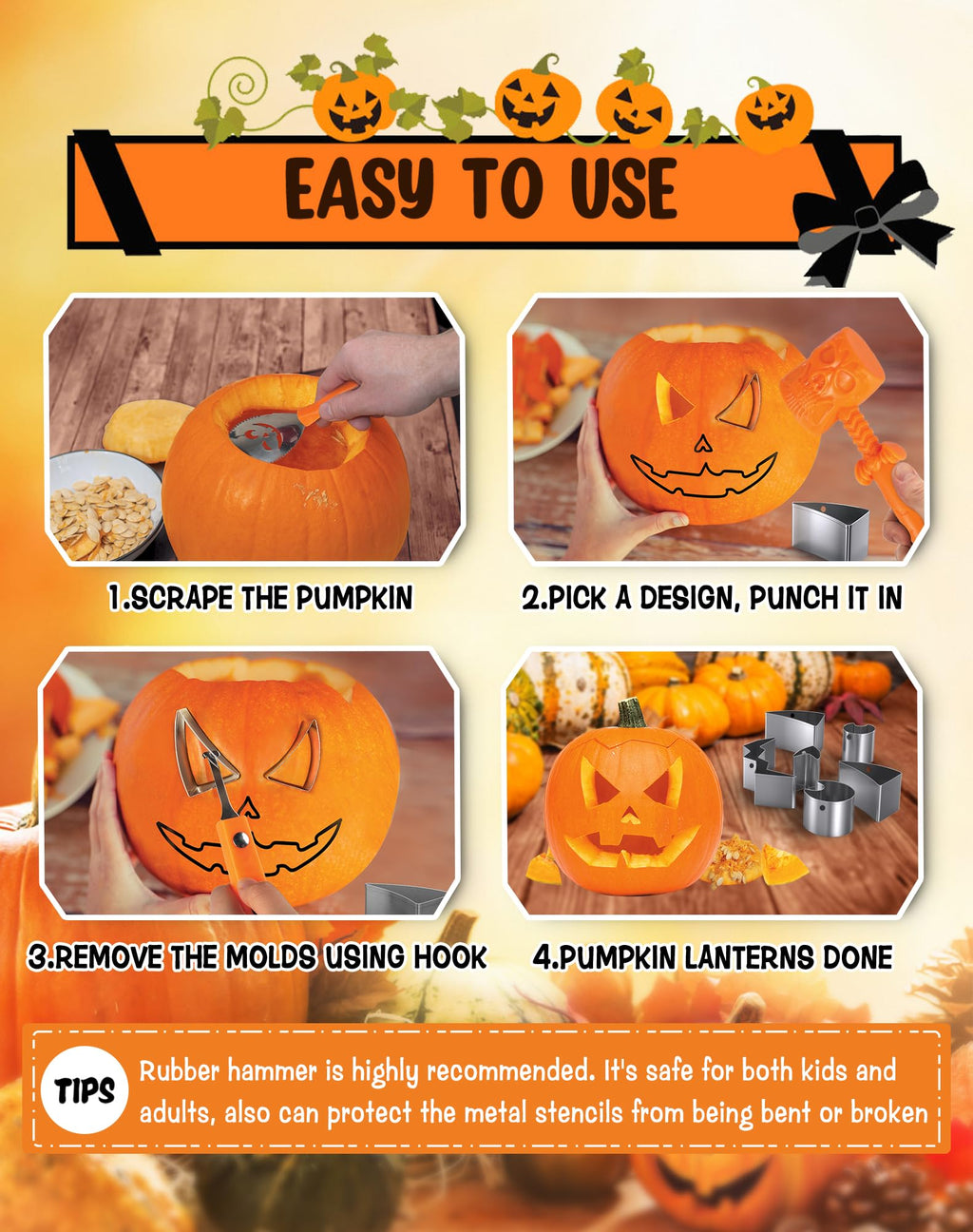 Fenvella Pumpkin Carving Kit Tools & Stencils Set Halloween Cookie Cutters