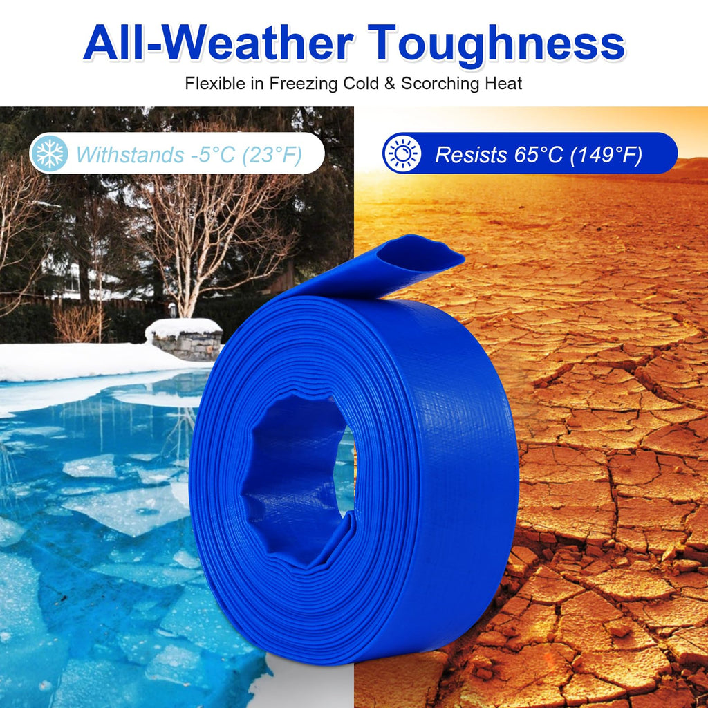 NetLea Heavy-Duty Pool Backwash Hose,1-1/2-inchx50 ft Reinforced Leak Proof Design with 2 Stainless Steel Clamps 1.5Inch, Weather Resistant, Bursting, Ideal for Pool Backwash, Sump Pump Drainage