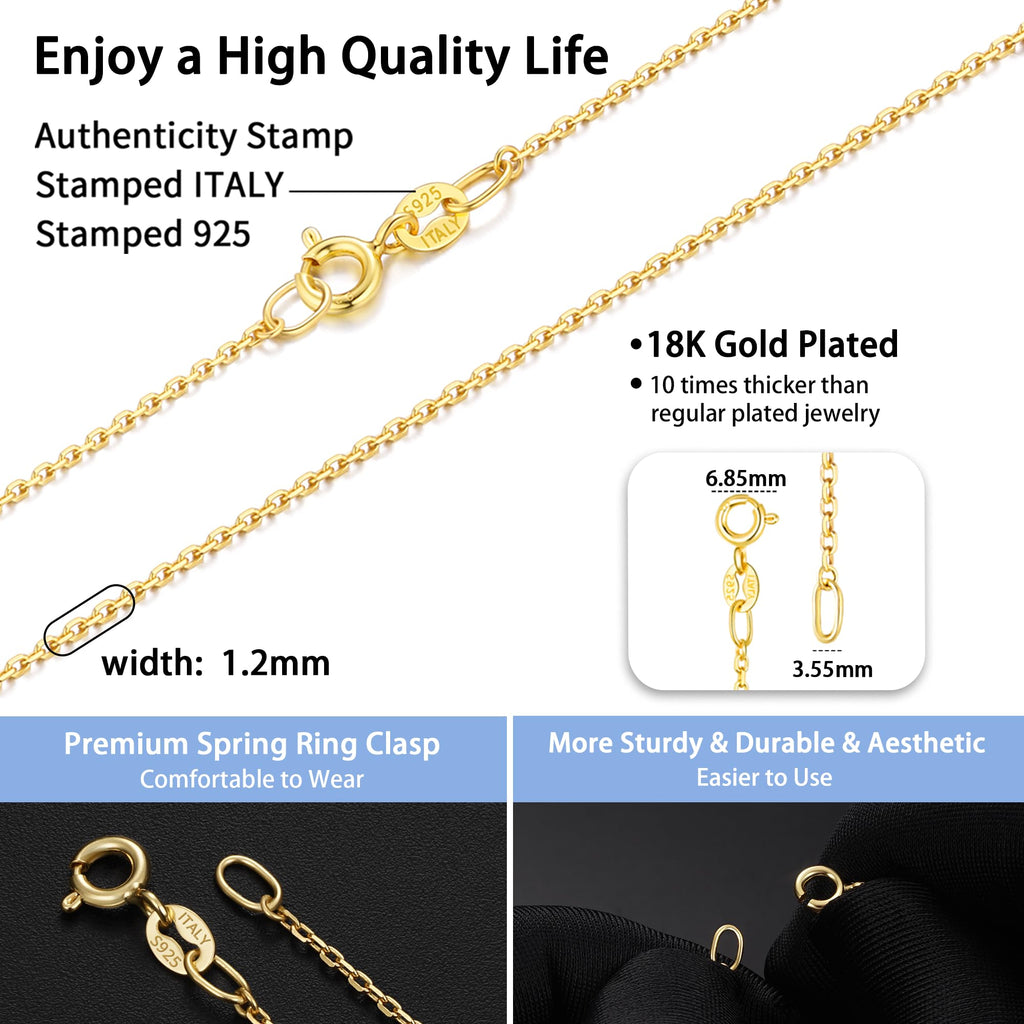 Jewlpire 18k Gold Plated Chain Necklace for Women, 1.2mm Cable Chains 18k Gold Plated Chain for Women Sturdy & Shiny Women's Chain Necklaces, 22 Inches