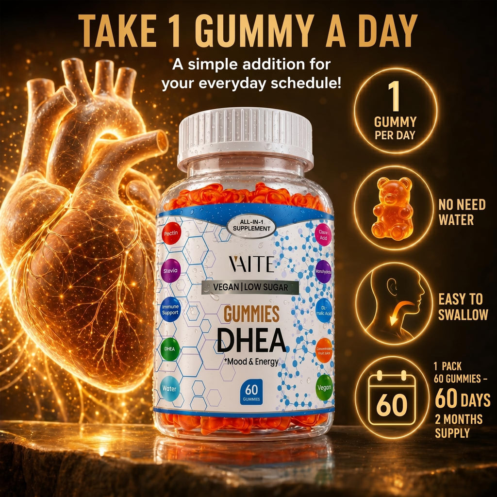 VAITE DHEA 50mg Gummies for Men and Women – Hormone Balance, Energy & Mood Support – Immune System Booster – Vegan, Gluten-Free, Non-GMO – Perimenopause & Menopause Supplement 60 Chews
