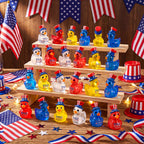 Skylety 96 Pcs 250th Anniversary Patriotic Resin Ducks USA 4th of July Independence Day Party Decor Luminous Duck Figure Garden Potted Miniature Cake Decor Craft Charms Collector Veteran Souvenir