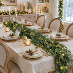 Pre-Lit Christmas Garland 9FT Decorations Real Touch Cedar Cypress Pine Greenery Artificial Green Christmas Garland with Lights for Mantle, Fireplace, Table, Stairs, Door, Indoor Outdoor Decorations