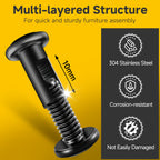 Mywish M8 x 35mm 20Set Flat Head Hex Socket Cap Screws Bolts with Barrel Nuts, 304 Stainless Steel Furniture Bolts Full Thread, Black Oxide & Hex Spanner