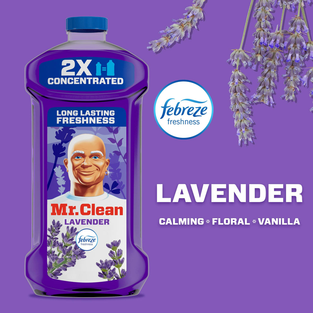 Mr. Clean All Purpose Cleaner,Floor Cleaner for Mopping Home,Bathroom,& Kitchen,Cleaning Liquid for Mop & Bucket,Cleaning Supplies,Multi-Surface Dilutable,Lavender,41oz,(Pack of 4)