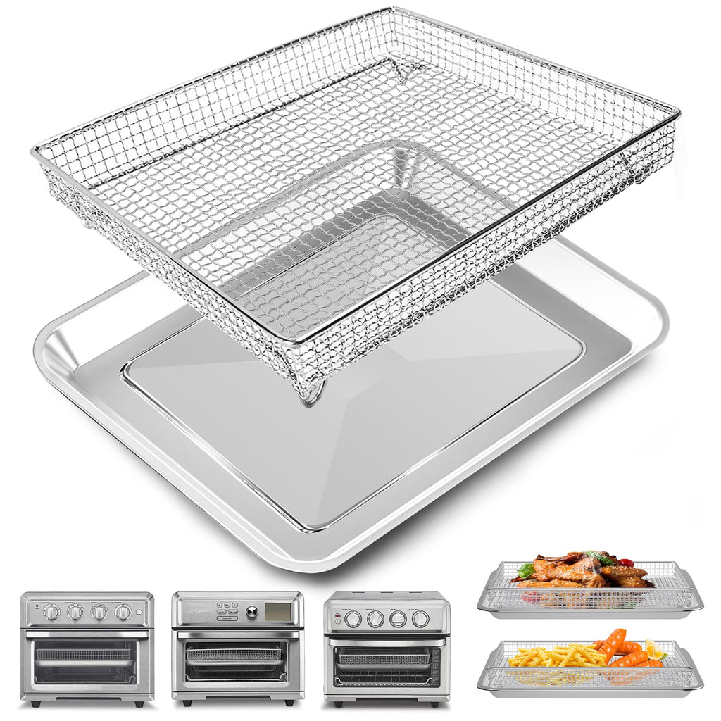 Air Fryer Basket Tray Replacement for Cuisinart TOA-60 TOA-65 TOA-70 Toaster Air Fryer Convection Oven, 12.4 * 11'' Mesh Air Fryer Steel Basket Wire Rack Accessories Parts, Dishwasher Safe