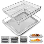 Air Fryer Basket Tray Replacement for Cuisinart TOA-60 TOA-65 TOA-70 Toaster Air Fryer Convection Oven, 12.4 * 11'' Mesh Air Fryer Steel Basket Wire Rack Accessories Parts, Dishwasher Safe