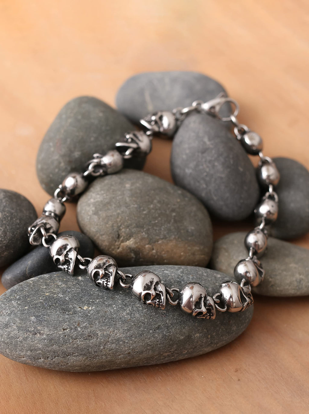 HAQUIL Gothic Skull Beaded Link Bracelet for Men, Skull Jewelry Gift