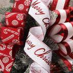 Ribbli Christmas Ribbon Wired Red White Christmas Tree Ribbon Candy Cane Glitter Burlap Ribbons for Topper Bow Crafts Gift Wrapping Wreaths Garland Home Decor -2.5 Inch x 6 Rolls Total 30 Yard