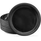 PLASTICPRO 200 PCS Black Plastic Plates Light Weight 10'' Inch Plastic Dinner Plates Black Plates Disposable for Party and Wedding