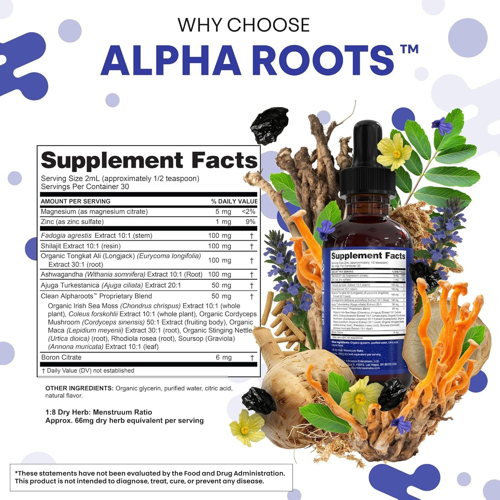 Tongkat Ali Liquid Drops Shilajit, Ashwagandha, Turkesterone, Fadogia Agrestis, Magnesium, Irish Sea Moss, and Zinc Herbal Supplement by Clean Nutra