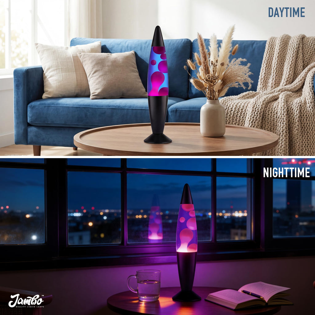 JAMBO 16" Beautiful Lamp- Blue with Purple Wax, Relaxing Liquid Lamp for Living Room Office Bedroom Adults Teens Kids, Magma Light, Night Light Nightlight, Home Decor