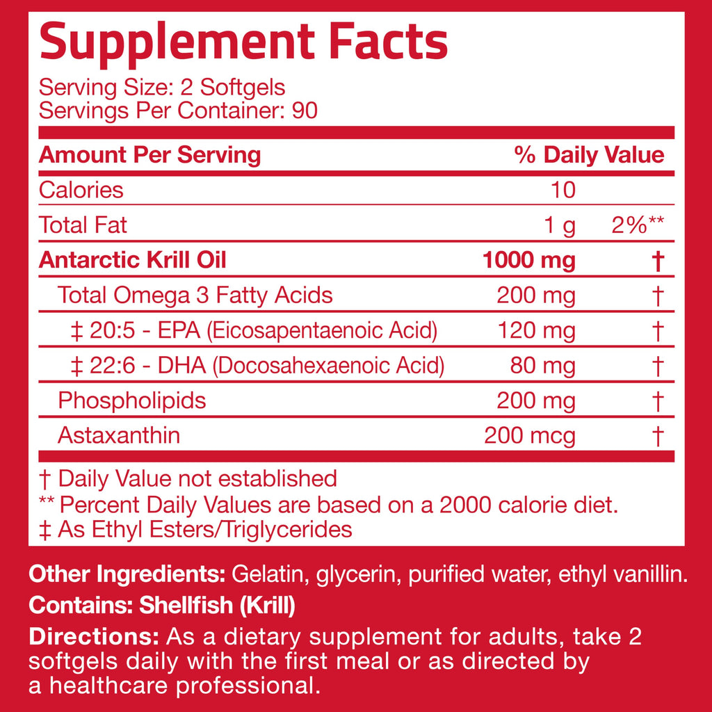 Bronson Antarctic Krill Oil 1000 mg with Astaxanthin, 180 Softgels (90 Servings)