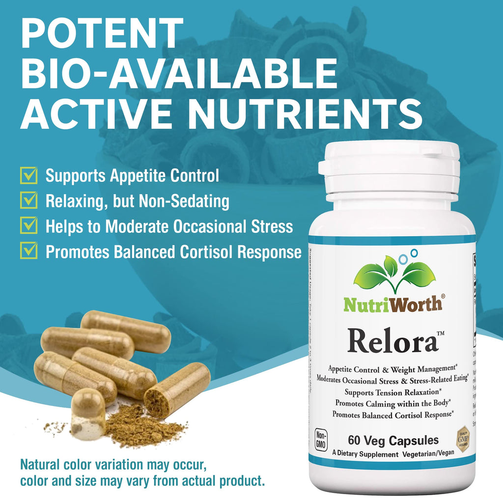 NutriWorth Relora - Stress & Weight Management Supplement. 300MG Vegetable Capsules - 60 Servings per Bottle.