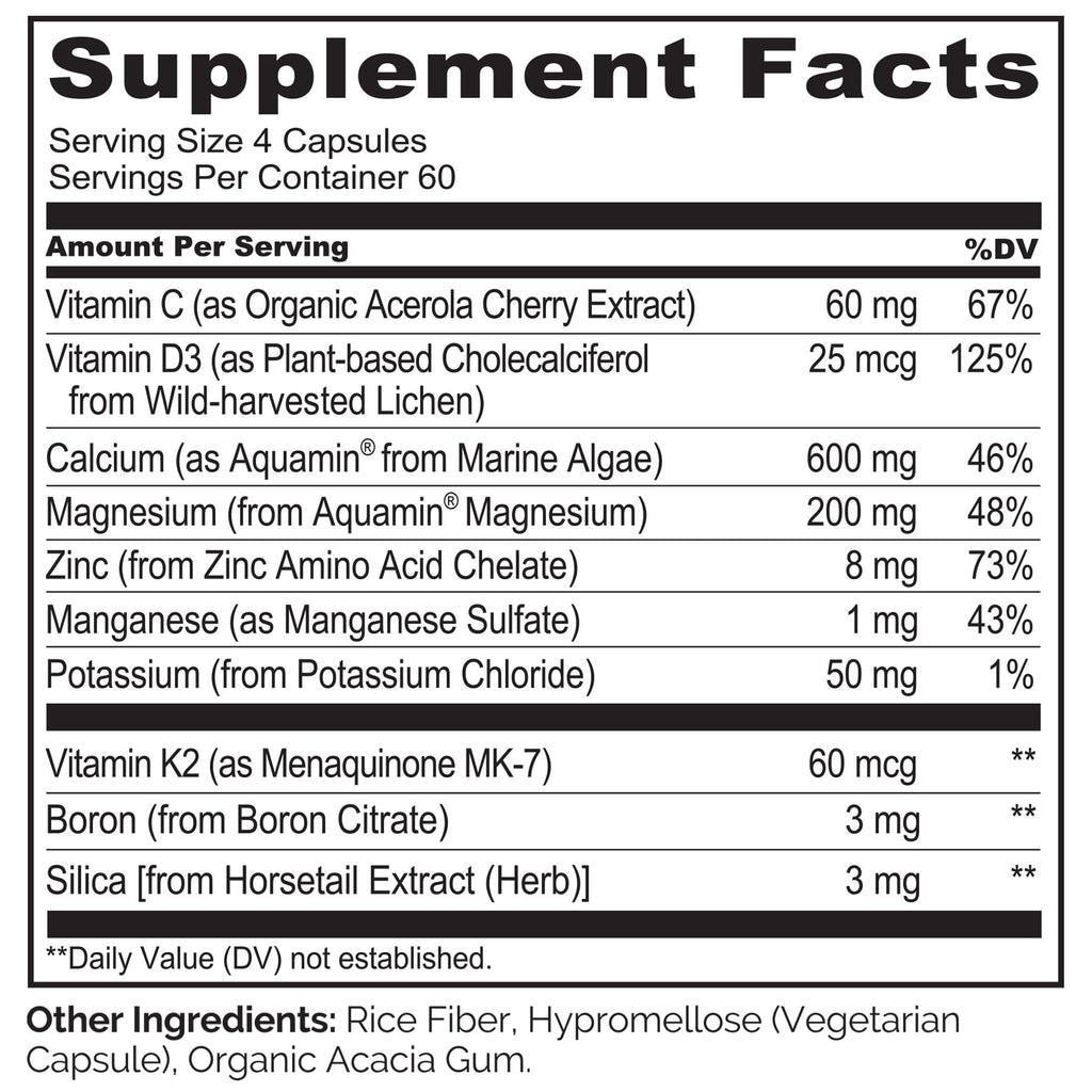 NATURELO Calcium Supplement - with Vitamin C, Vitamin D3, K2, and Calcium Magnesium Zinc for Bone Strength with Calcium 600mg - Plant-Based, 240 Vegetarian Capsules, Non-GMO, Soy & Gluten-Free