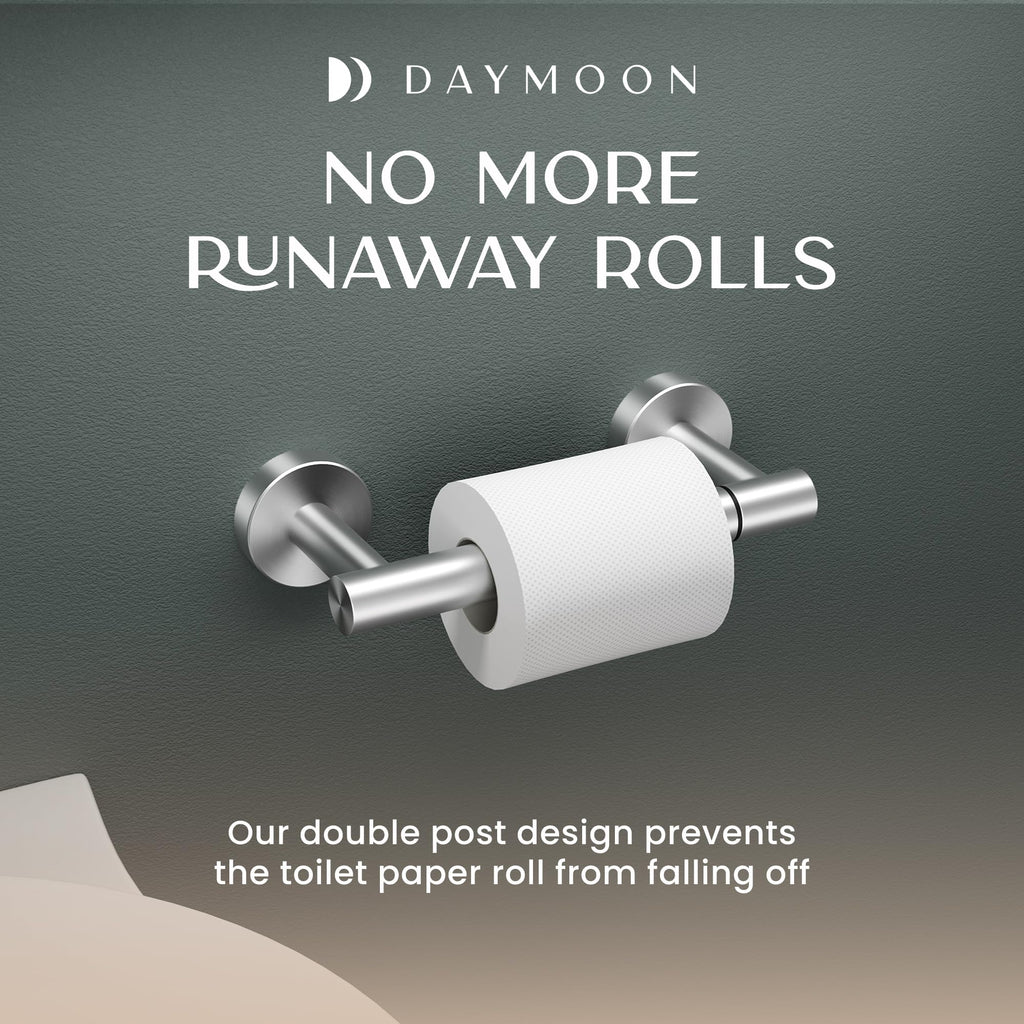 Day Moon™ Toilet Paper Holder Wall Mount, Modern Roll Holder for Bathroom, Stainless Steel Rustproof Double Post Pivoting Tissue Roll Holder for Bathroom, Classic, Brushed Nickel