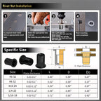 SAE Rivet Nut Tool 420pcs Imperial Carbon Steel Rivet Nut Tool Kit, （5/16-18、1/4-20、10-24、8-32、6-32）, Suitable for Furnitur, Automotive, Marine and Industrial Applications (SAE Carbon Steel Black)