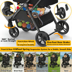 PAWZIDEA 4-in-1 Pet Stroller for Small Medium Dogs & Cats, Foldable Dog Stroller with Detachable Carrier, Escape-Proof No-Zip Canopy, Lightweight Portable Travel Crate & Car Seat Combo, Storage Basket