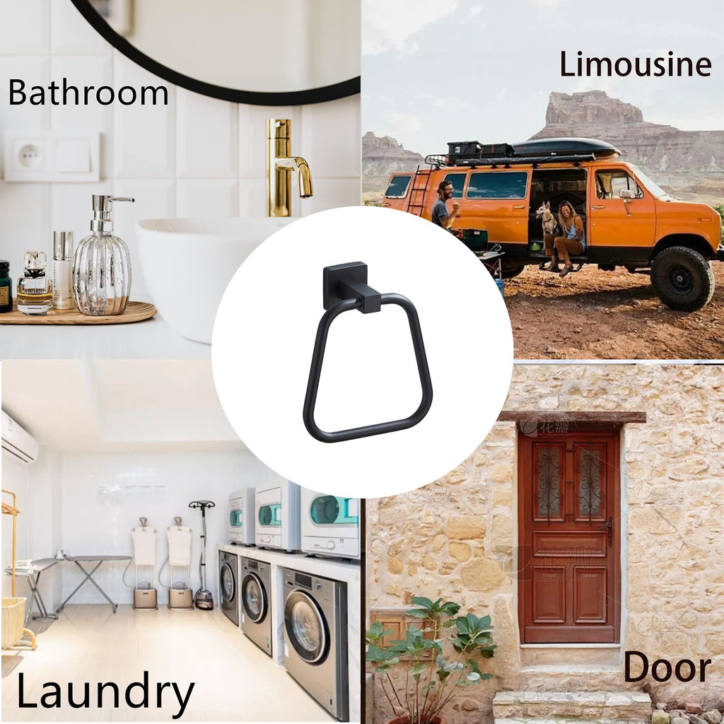 Matte Black Towel Ring for Bathroom 2 Pack, Kitchen Bath Towel Holder Hangers Wall Mount Heavy Duty Stainless Steel
