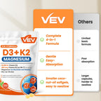VEV Vitamin D3 K2 10,000 IU Magnesium Supplement – with Vitamin D and K (MK-7), Magnesium Glycinate & Malate, Zinc Citrate – 300 Softgels for Energy, Bone & Muscle Support