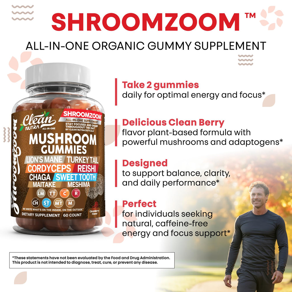 15in1 Mushroom Gummies with Lion's Mane Turkey Tail Cordyceps Reishi Chaga Sweet Toot Maitake Meshima Poria Cocos Shiitake Tremella, Oyster Agaricus Mushrooms for Men and Women Supplement - 2Pack