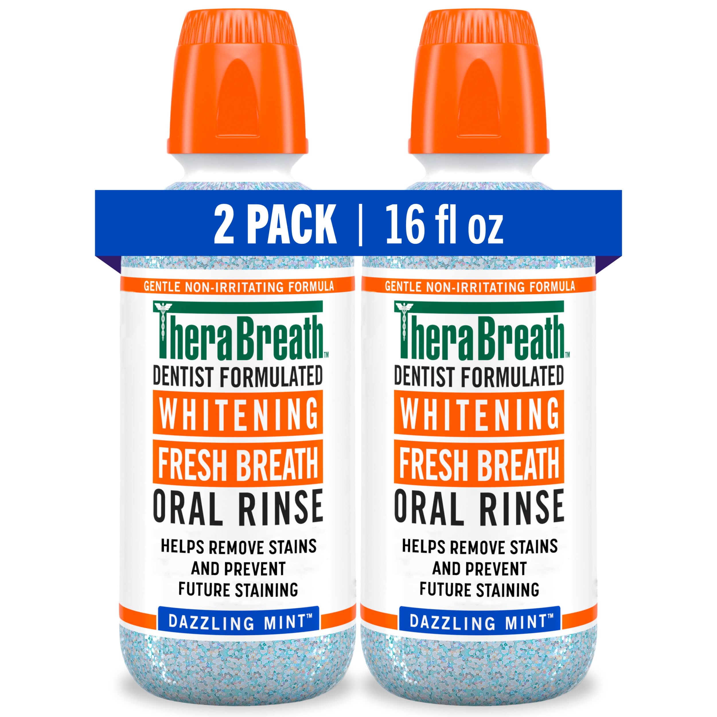 TheraBreath Whitening Mouthwash, Dazzling Mint, Dentist Formulated, 16 Fl Oz (2-Pack)