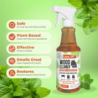 Mighty Mint Wood Cleaner & Conditioner Spray – Plant-Based Formula Cleans, Polishes & Renews Wood Furniture, Cabinets & Floors – Peppermint Scent, 16 oz