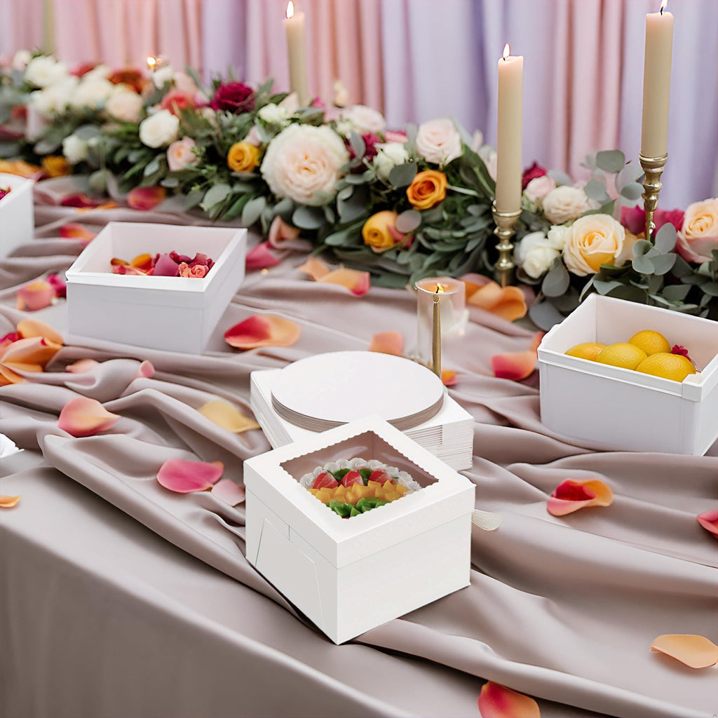 Packpal 20Pack 12 Inch Cake Boxes With Cake Boards (10 boxes & 10 boards), 12X12X8 Inch White Bakery Boxes With Windown For Cajas Pasteles, Cookie, Pastries,Pie, Wedding, Birthday, Fathers day