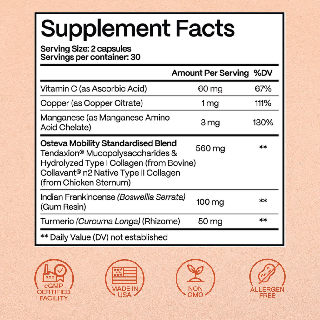 Rejuveen Osteva Joint Support Supplement for Women | High Potency Collagen, Turmeric, Boswellia | for Flexible Cartilage & Tendons, Resilient Knees & Hip, Improved Mobility | Non-GMO, 60 Ct