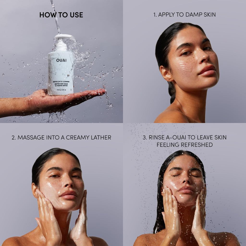 OUAI Detox Facial Cleanser - Deep Cleansing Face Wash with Glycolic Acid, Niacinamide & PHA - Removes Sweat, Dirt & Oil Without Drying - Gentle Face Cleanser for Post-Workout (7.8 Fl Oz)