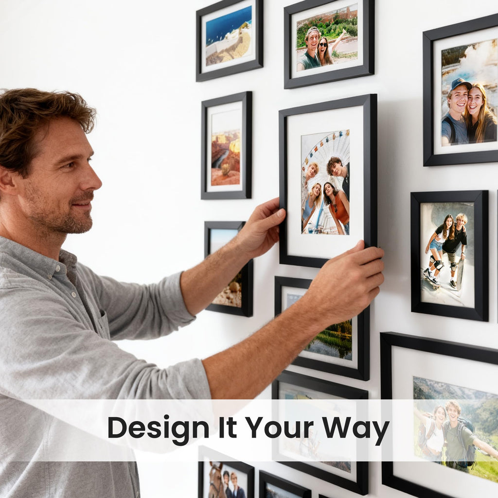 upsimples Picture Frames set of 19, Including 8x10, 5x7, 4x6 Black Frame