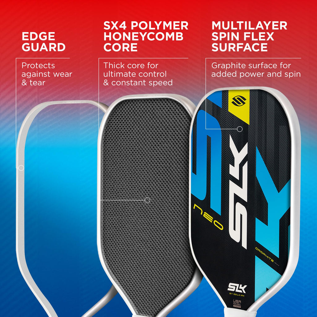 Selkirk Sport SLK Neo Graphite Pickleball Paddles Set of 2 | Designed in The USA | Complete Pickleball Set with 2 Pickle Ball Rackets, 3 Hybrid+ Balls, and SLK Sling Bag | Red & Blue
