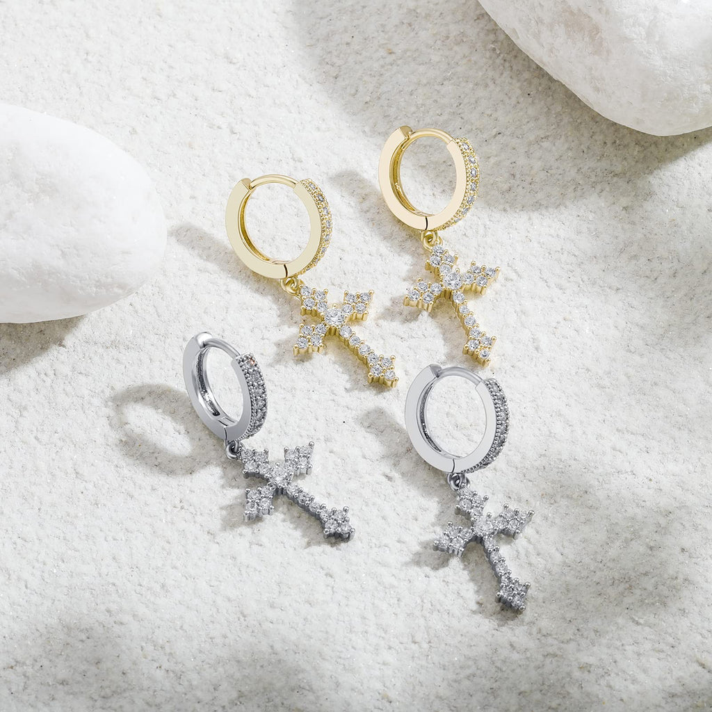 JINAO Cross Hoop Dangle Earrings for Men Women Gold