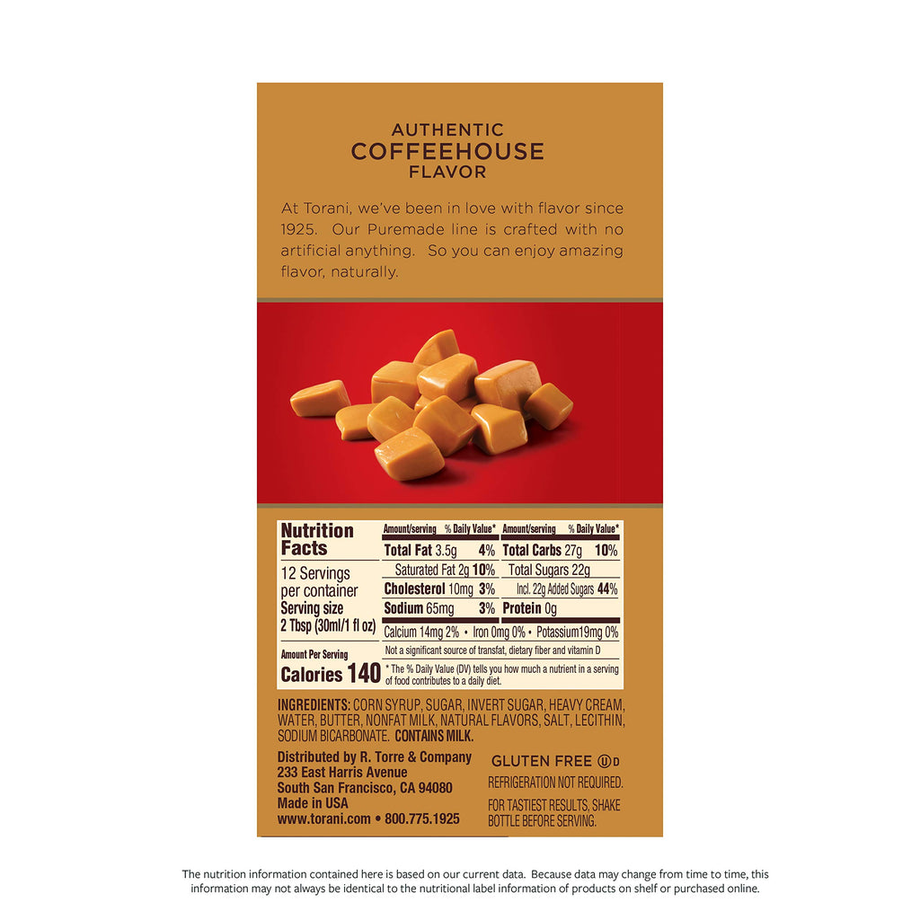 Torani Puremade Caramel Dessert & Drink Sauce, 16.5 fl oz, 4 Pack