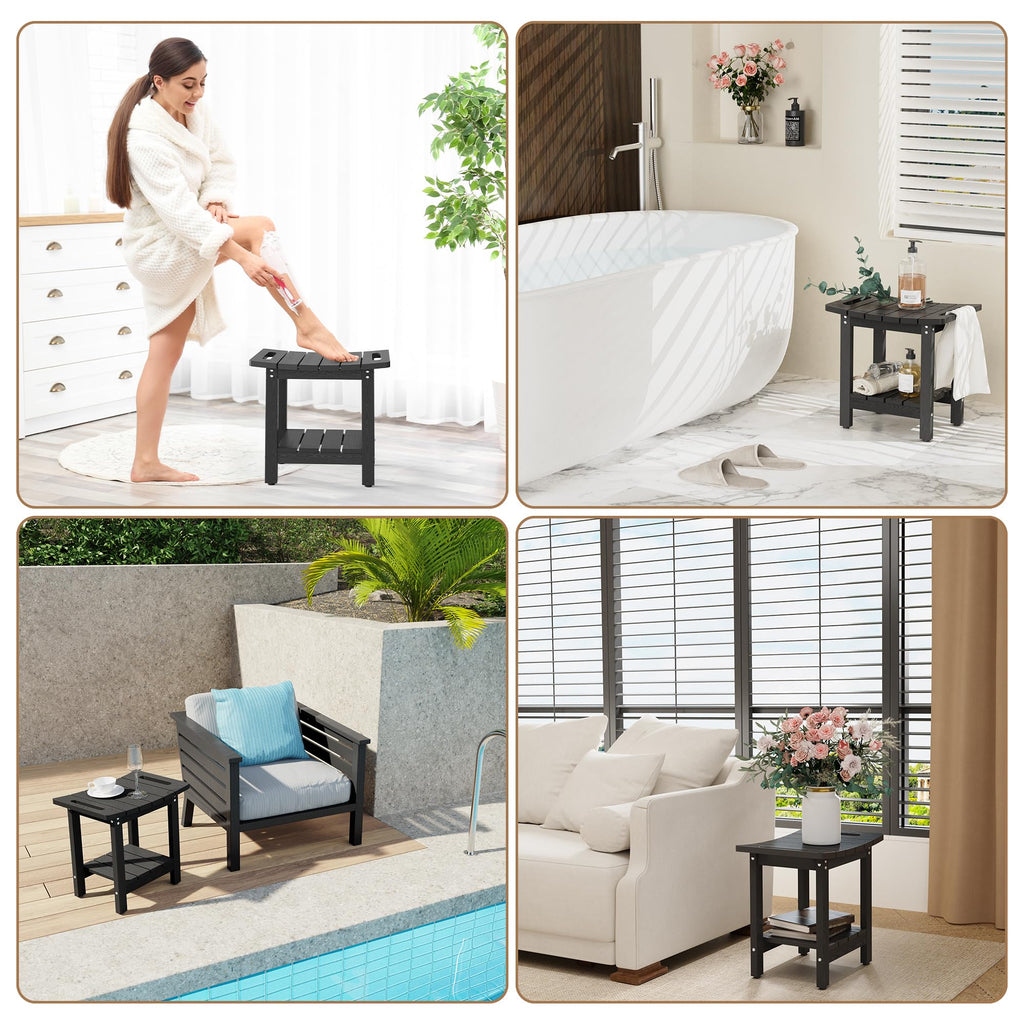 oridom HIPS Shower Benches for Inside Shower, Shower Stool with Space-Efficient Storage Shelf, Waterproof Shower Chair Seat for Spa Bathroom(Black)