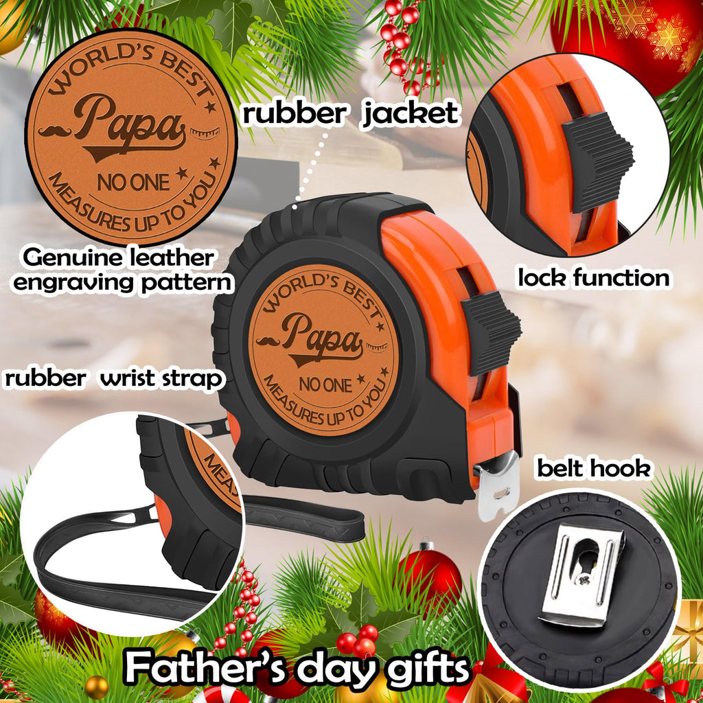 Fathers Day Papa Gifts, Genuine Leather Engraved 25 FT Tape Measure Tool Gifts for Men Father's Day Dad Gifts Christmas Gift Birthday Xmas Stocking Stuffers for Men