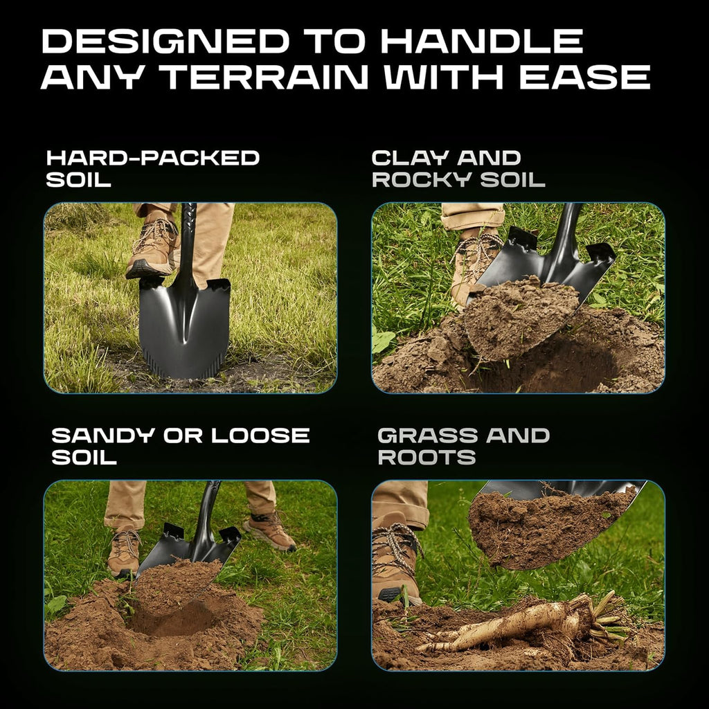 CKG Carbon Garden Shovel for Digging 43 Inches, Cold Steel Heavy Duty Gardening Shovel with Round Blade and Comfortable D Grip Spade Shovel for Gardening, Landscaping, Construction, Round Blade