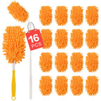 16Pcs Reusable Duster Refill Compatible with Swiffer Hand Duster +3FT Extended Handle +1 Handle, 360 Heavy Duty Duster Refills for Cleaning, Office, Ceiling Fan