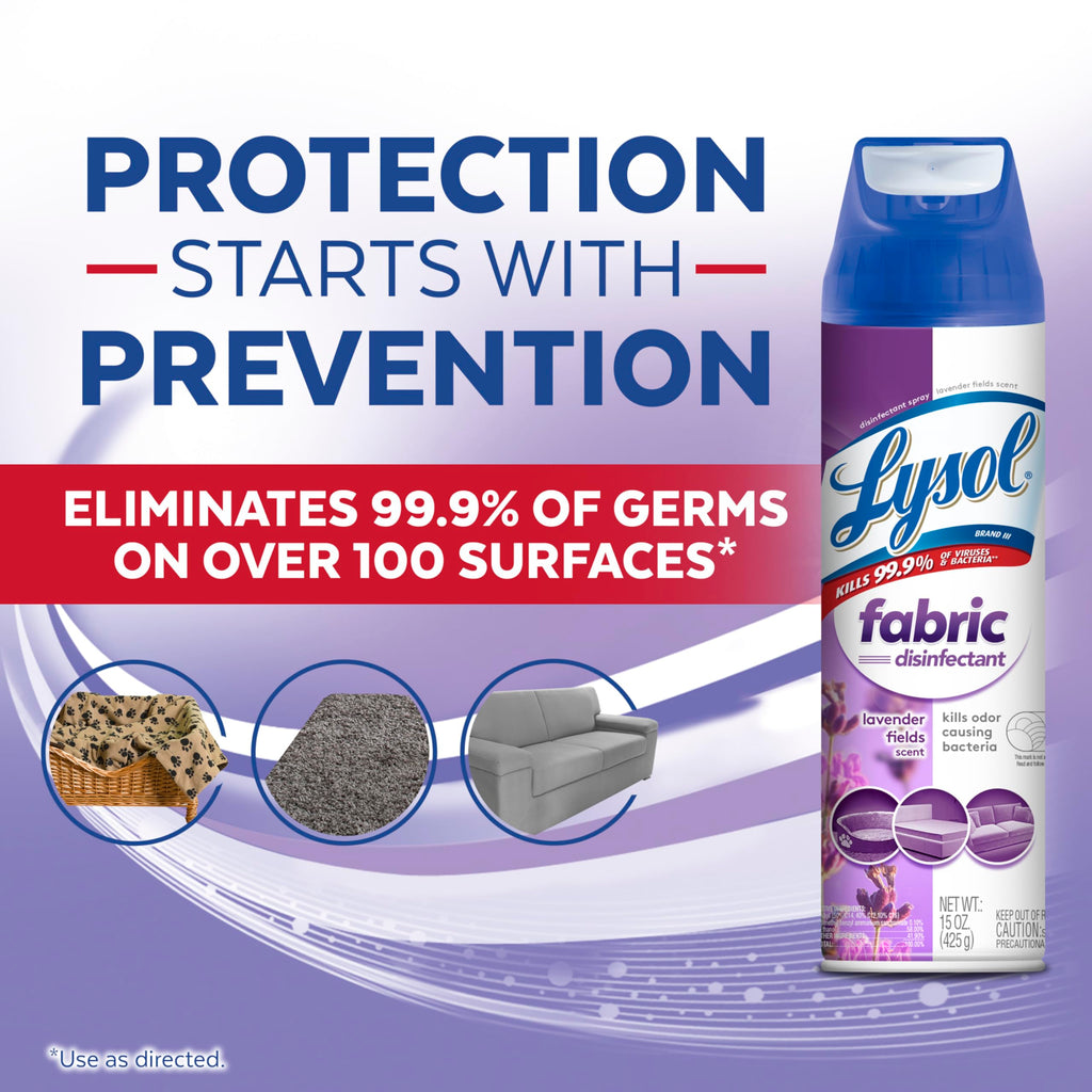 Lysol Fabric Disinfectant Spray, Sanitizing and Antibacterial Spray, For Disinfecting and Deodorizing Soft Furnishings, Lavender Fields 15 Fl. Oz (Pack of 3)
