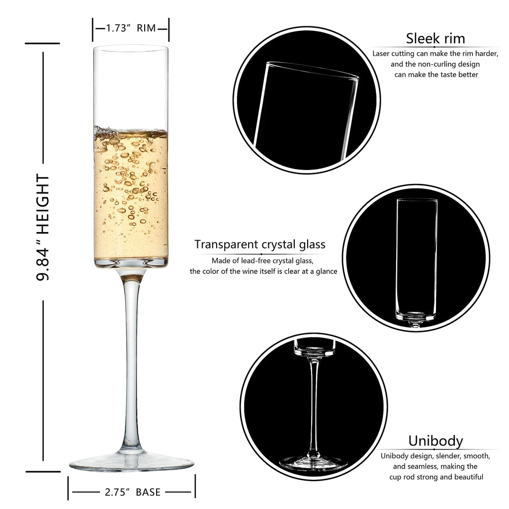 BACLIFE Hand Blown Champagne Flutes, Crystal Champagne Glasses Set 6, 6.5oz