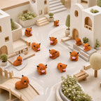 Teenzee 50 Pcs Mini Highland Cow Figurines Bulk Mini Cow Figurines Cake Decorations Cute Miniature Resin Sculpture Ornament Micro Landscape Office Garden Desk Party Tabletop Decor