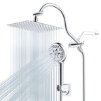 Hibbent All Metal CUPC Certified Shower Head, 10'' High Pressure Rainfall Shower Head, Handheld Showerhead Combo, 12'' Adjustable Extension Arm, 10 Sprays, 71'' Shower Hose, Showerhead Holder, Chrome