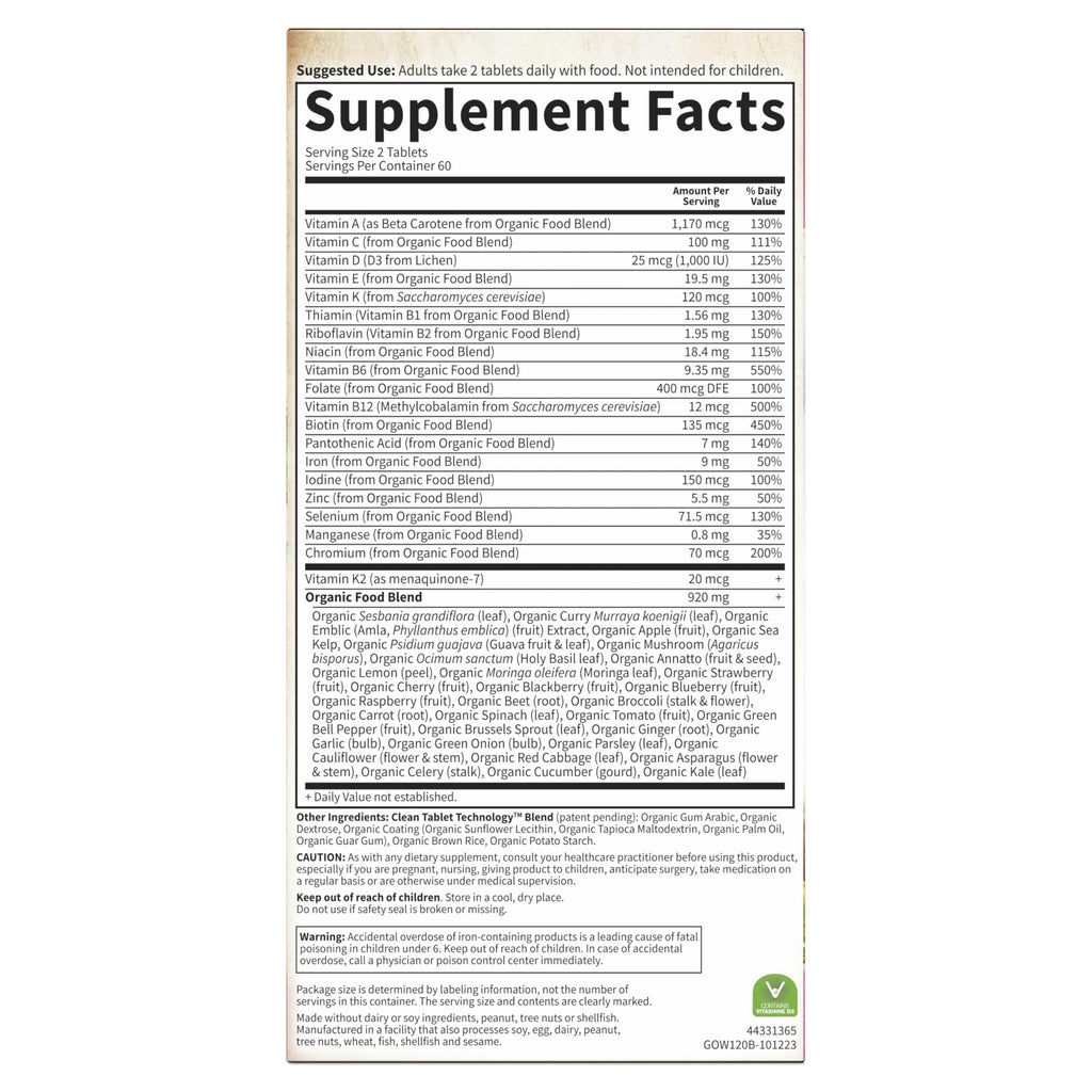 Garden of Life Organics Women's Multivitamin with Vitamin C, D3, Folate, B12, Biotin & Iron – Women's Multivitamin for Energy, Heart Health & Radiant Skin, USDA Organic, Non-GMO, Vegan, 120 Tablets