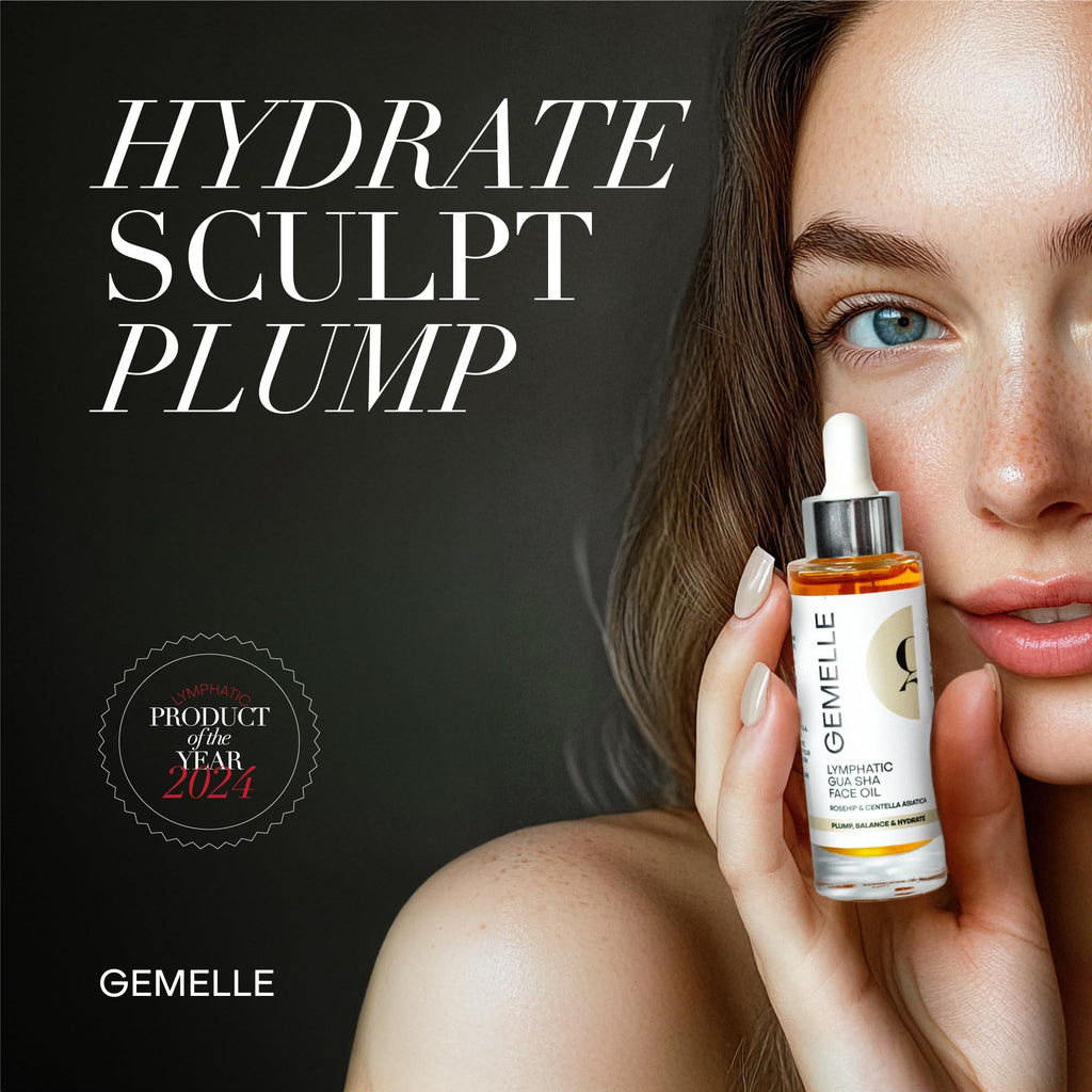 GEMELLE Lymphatic Gua Sha Face Oil | 10x Award Winner | Vitamin C,E & A | Detox, Plump, Sculpt, Hydrate | High-Altitude Rosehip | Natural Botanical for Gua Sha Facial Tools, Lymphatic Drainage - 15ml