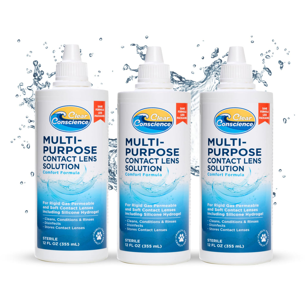 Cruelty-Free Contact Lens Solution 12oz - Multipurpose Cleaner & Sterile Isotonic Eye Contacts Care by Clear Conscience (3 Pack)